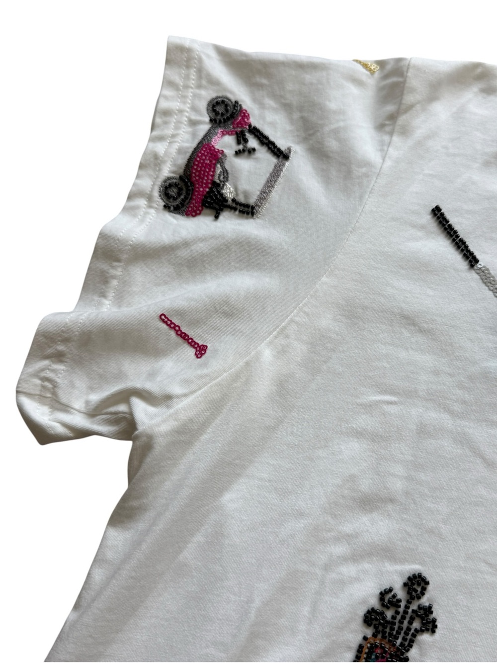 Queen of Sparkles Scatter Golf Icon Sequin Tee White Pink Oversized Shirt Size L - Picture 4 of 13